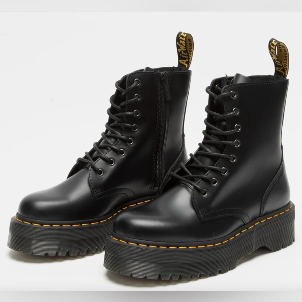Dr. Martens Black Leather Combat Boots - Size 8